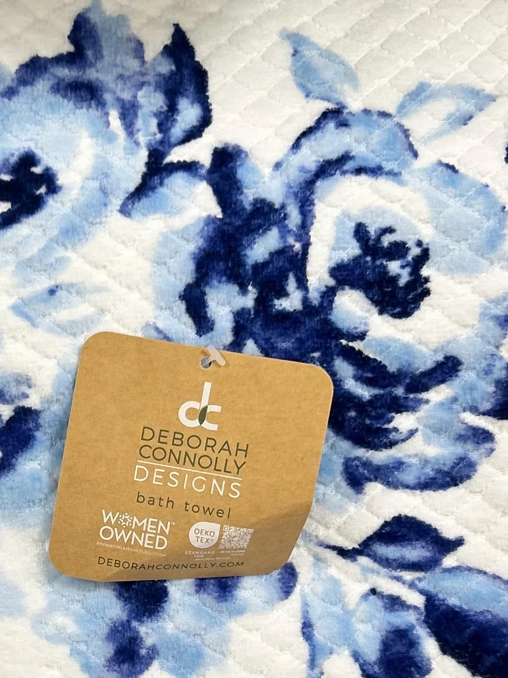Deborah Connolly Blue and White Floral Bath Towels Set of 2